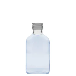Bottiglia tascabile 100 ml, rettangolare, vetro, bocca: PP 28
