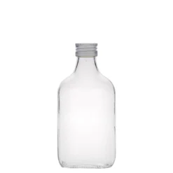 Bottiglia tascabile 200 ml, rettangolare, vetro, bocca: PP 28