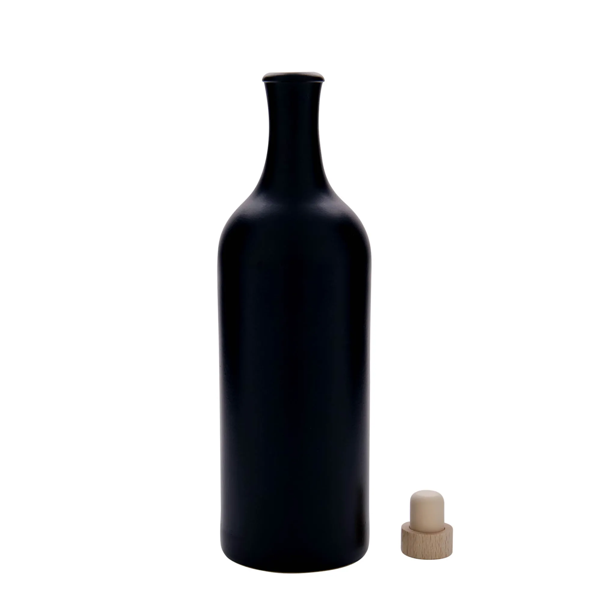 Brocca in terracotta da 750 ml, collo lungo, gres, nero, bocca: sughero