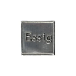 Etichetta in stagno 'Aceto', quadrata, metallo, argento