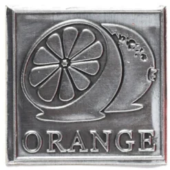 Etichetta in stagno 'Arancione', quadrata, metallo, argento