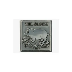 Etichetta in stagno 'Buona fortuna', quadrata, metallo, argento