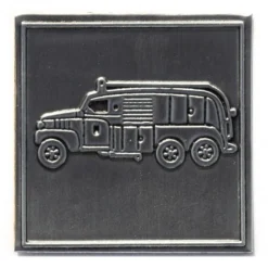 Etichetta in stagno 'Camion dei pompieri', quadrata, metallo, argento