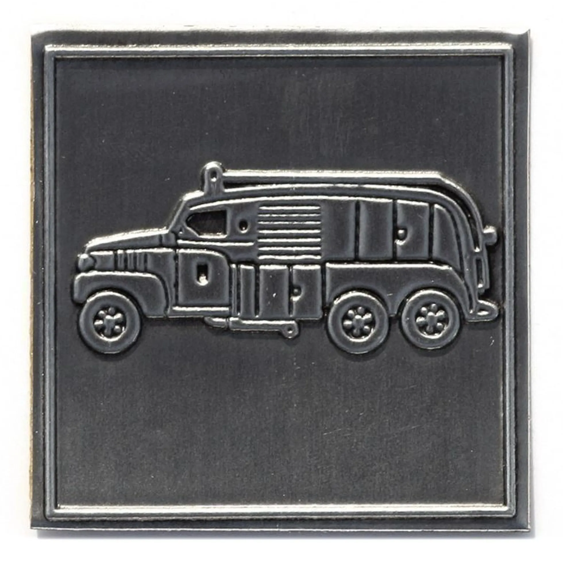 Etichetta in stagno 'Camion dei pompieri', quadrata, metallo, argento