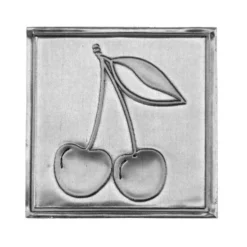 Etichetta in stagno 'Ciliegia', quadrata, metallo, argento