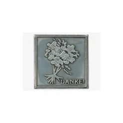 Etichetta in stagno 'Danke', quadrata, metallo, argento