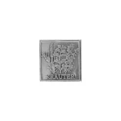 Etichetta in stagno 'Erbe', quadrata, metallo, argento