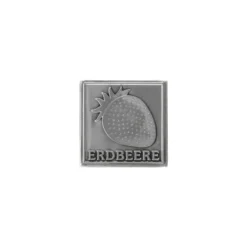 Etichetta in stagno 'Fragola', quadrata, metallo, argento