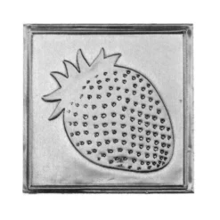 Etichetta in stagno 'Fragola', quadrata, metallo, argento
