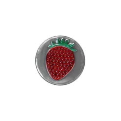Etichetta in stagno 'Fragola', rotonda, metallo, argento
