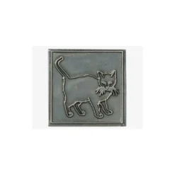 Etichetta in stagno 'Gatto', quadrata, metallo, argento