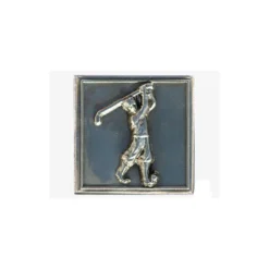 Etichetta in stagno 'Golfista', quadrata, metallo, argento