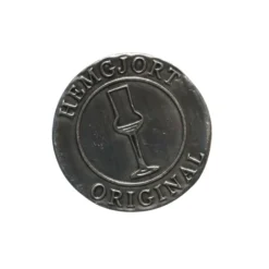 Etichetta in stagno 'Hemgjort Original', rotonda, metallo, argento