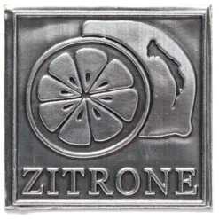 Etichetta in stagno 'Limone', quadrata, metallo, argento
