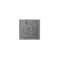 Etichetta in stagno 'Liquore all'uovo', quadrata, metallo, argento