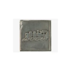 Etichetta in stagno 'Locomotiva', quadrata, metallo, argento