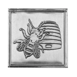 Etichetta in stagno 'Miele', quadrata, metallo, argento