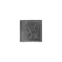 Etichetta in stagno 'Mirabelle', quadrata, metallo, argento