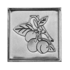 Etichetta in stagno 'Mirabelle', quadrata, metallo, argento