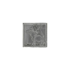 Etichetta in stagno 'Mirabelle', quadrata, metallo, argento