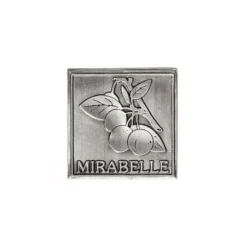 Etichetta in stagno 'Mirabelle', quadrata, metallo, argento