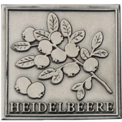 Etichetta in stagno 'Mirtillo', quadrata, metallo, argento