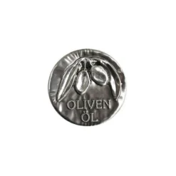 Etichetta in stagno 'Olio d'oliva', metallo, argento