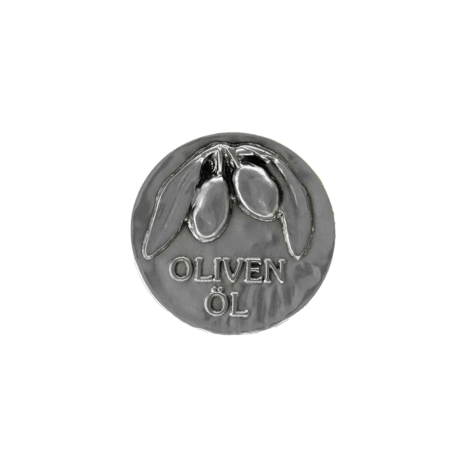 Etichetta in stagno 'Olio d'oliva', metallo, argento