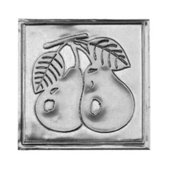 Etichetta in stagno 'Pera', quadrata, metallo, argento