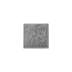 Etichetta in stagno 'Prugnolo', quadrata, metallo, argento