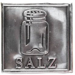 Etichetta in stagno 'Sale', quadrata, metallo, argento