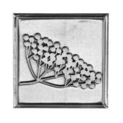 Etichetta in stagno 'Sambuco', quadrata, metallo, argento
