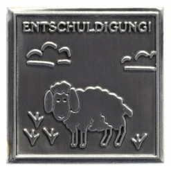 Etichetta in stagno 'Scusa', quadrata, metallo, argento