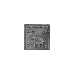 Etichetta in stagno 'Scusa', quadrata, metallo, argento