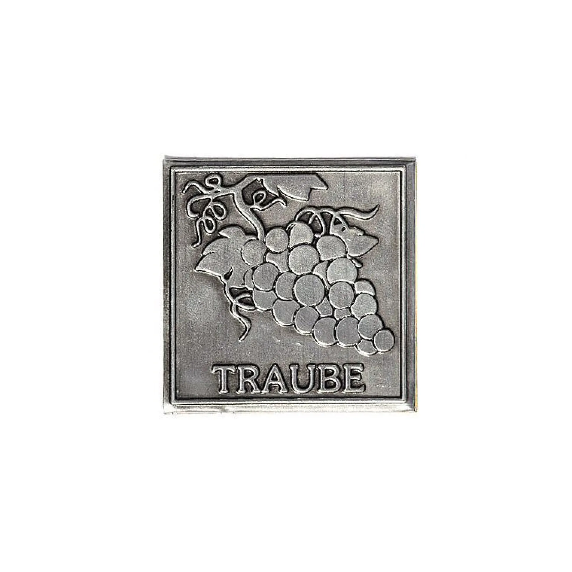 Etichetta in stagno 'Uva', quadrata, metallo, argento