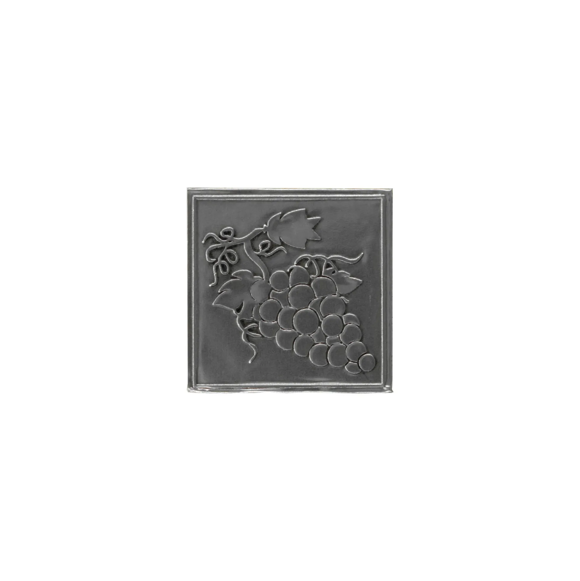 Etichetta in stagno 'Uva', quadrata, metallo, argento