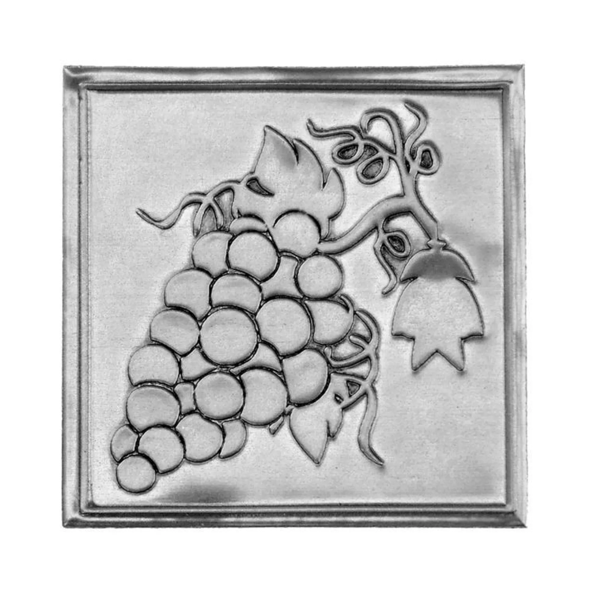 Etichetta in stagno 'Uva', quadrata, metallo, argento