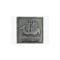 Etichetta in stagno 'Wassermann', quadrata, metallo, argento