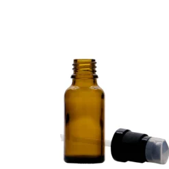 Flacone medico da 20 ml con pompa per lozione, vetro, marrone, bocca: DIN 18