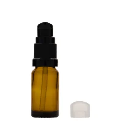 Flacone medico da 10 ml con pompa per lozione, vetro, marrone, bocca: DIN 18