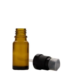 Flacone medico da 10 ml con pompa per lozione, vetro, marrone, bocca: DIN 18