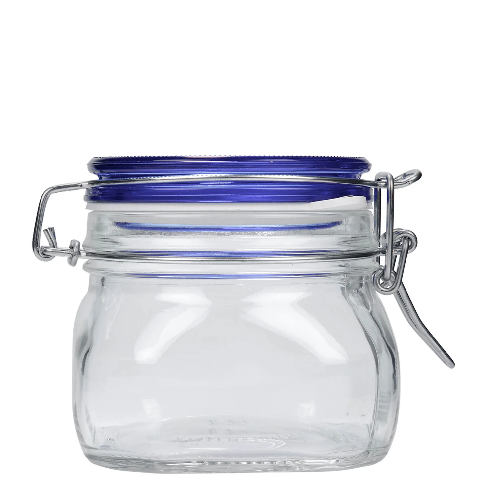 500 ml barattolo a chiusura a filo 'Fido' con tappo blu, quadrato, bocca: chiusura a filo