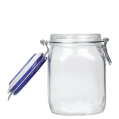 1.000 ml barattolo con chiusura a gancio 'Fido' Blue Top, quadrato, bocca: chiusura a gancio