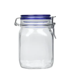 1.000 ml barattolo con chiusura a gancio 'Fido' Blue Top, quadrato, bocca: chiusura a gancio