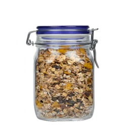 1.000 ml barattolo con chiusura a gancio 'Fido' Blue Top, quadrato, bocca: chiusura a gancio