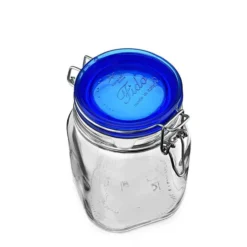1.000 ml barattolo con chiusura a gancio 'Fido' Blue Top, quadrato, bocca: chiusura a gancio
