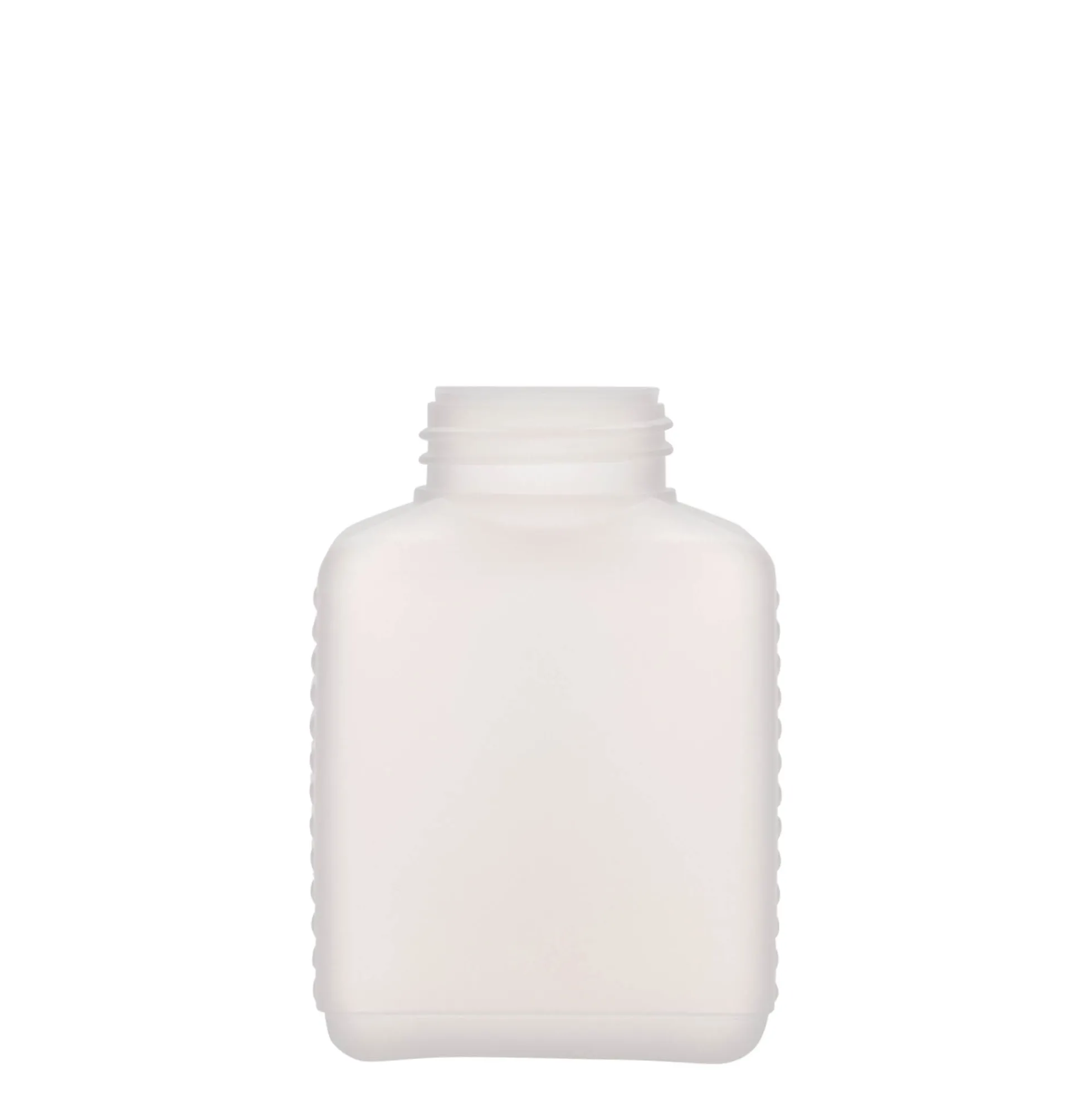 250 ml bottiglia a collo largo, rettangolare, plastica HDPE, naturale, bocca: DIN 40 EPE