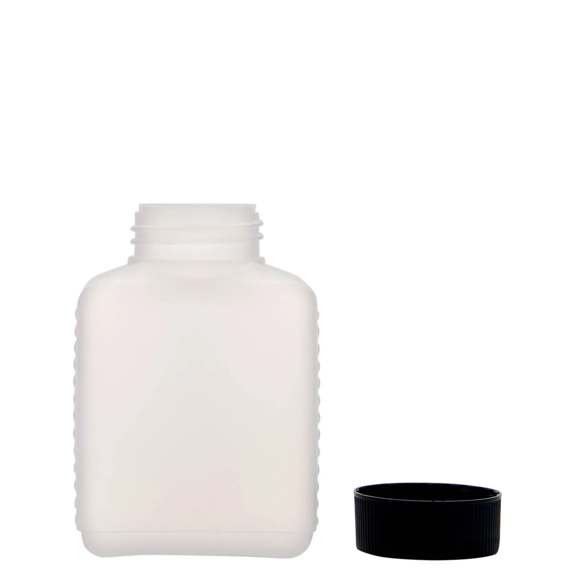 250 ml bottiglia a collo largo, rettangolare, plastica HDPE, naturale, bocca: DIN 40 EPE