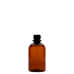 50 ml bottiglia medica in PET 'Easy Living', marrone, plastica, bocca: DIN 18