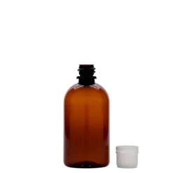 100 ml bottiglia medica in PET 'Easy Living', marrone, plastica, bocca: DIN 18